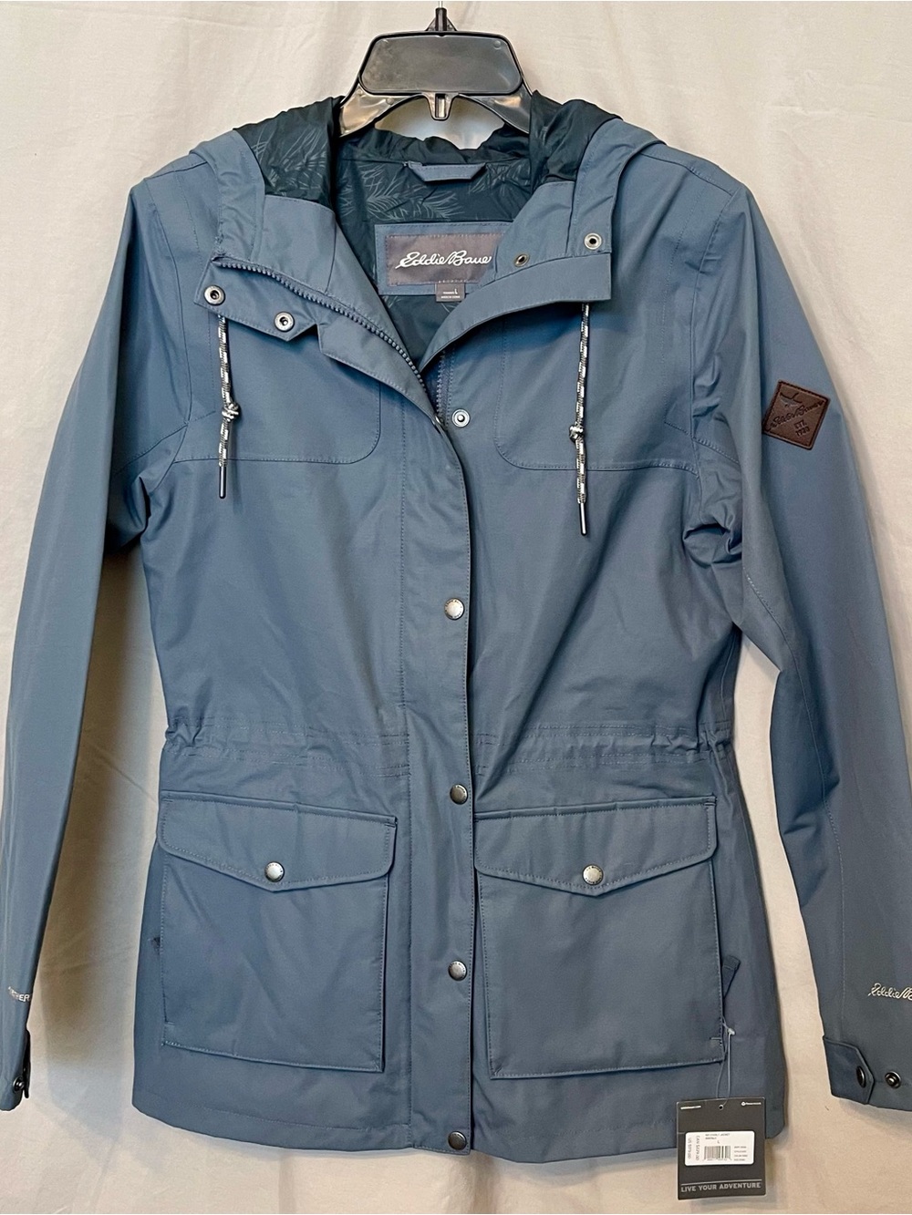 Eddie Bauer Slate Blue Hooded Utility Rain Jacket